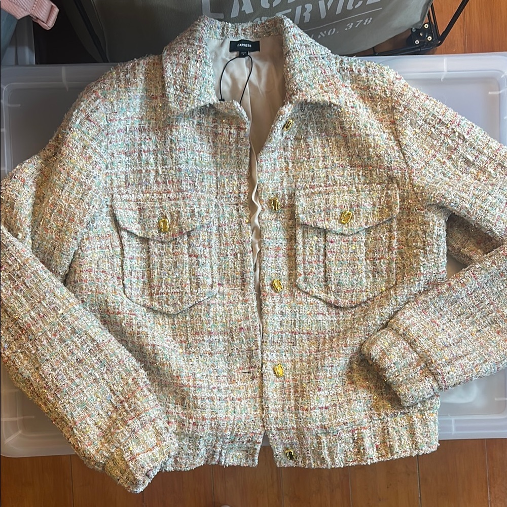 Express Multi-Color Tweed Jacket with a cinched waist